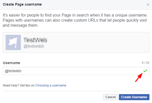 facebook create page username available confirmation