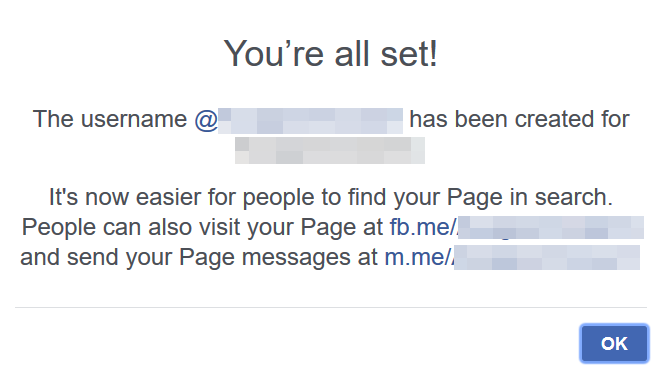 Facebook page username created