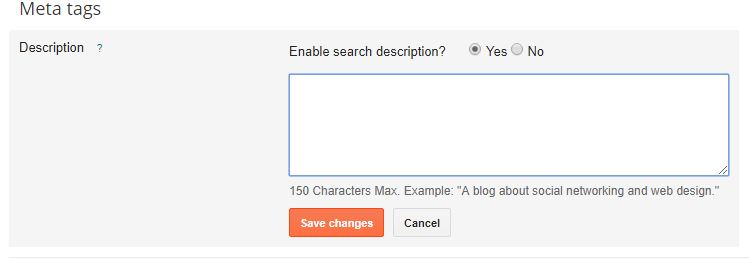 Blogger Meta Tags Enable Search Description