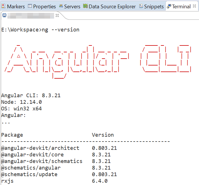 Eclipse IDE Terminal Check Angular Installation
