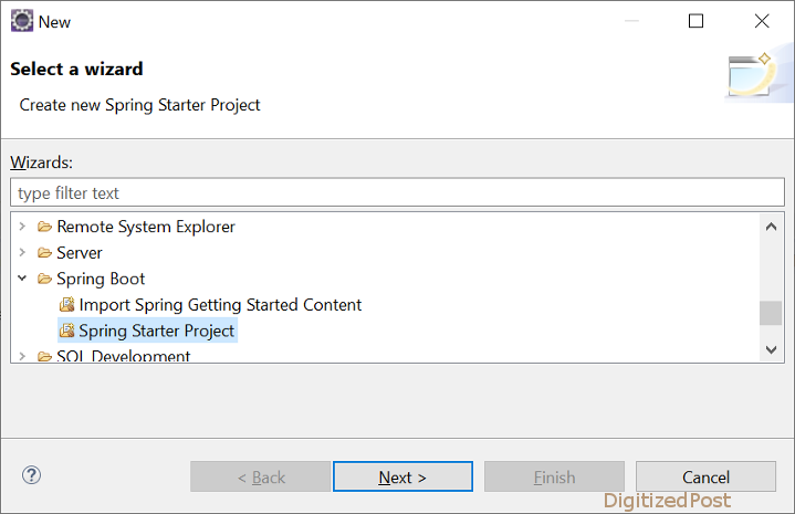 Eclipse spring boot spring starter project