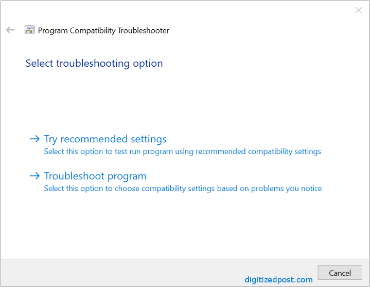 Python Troubleshoot Compatibility Try recommended settings