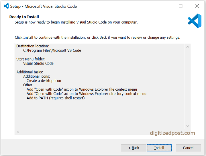 Visual studio code ready to install
