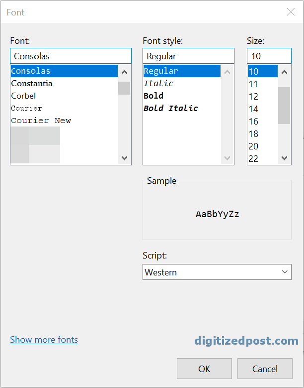 Notepad default font consolas
