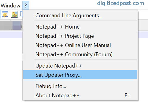 Notepad++ set updater proxy